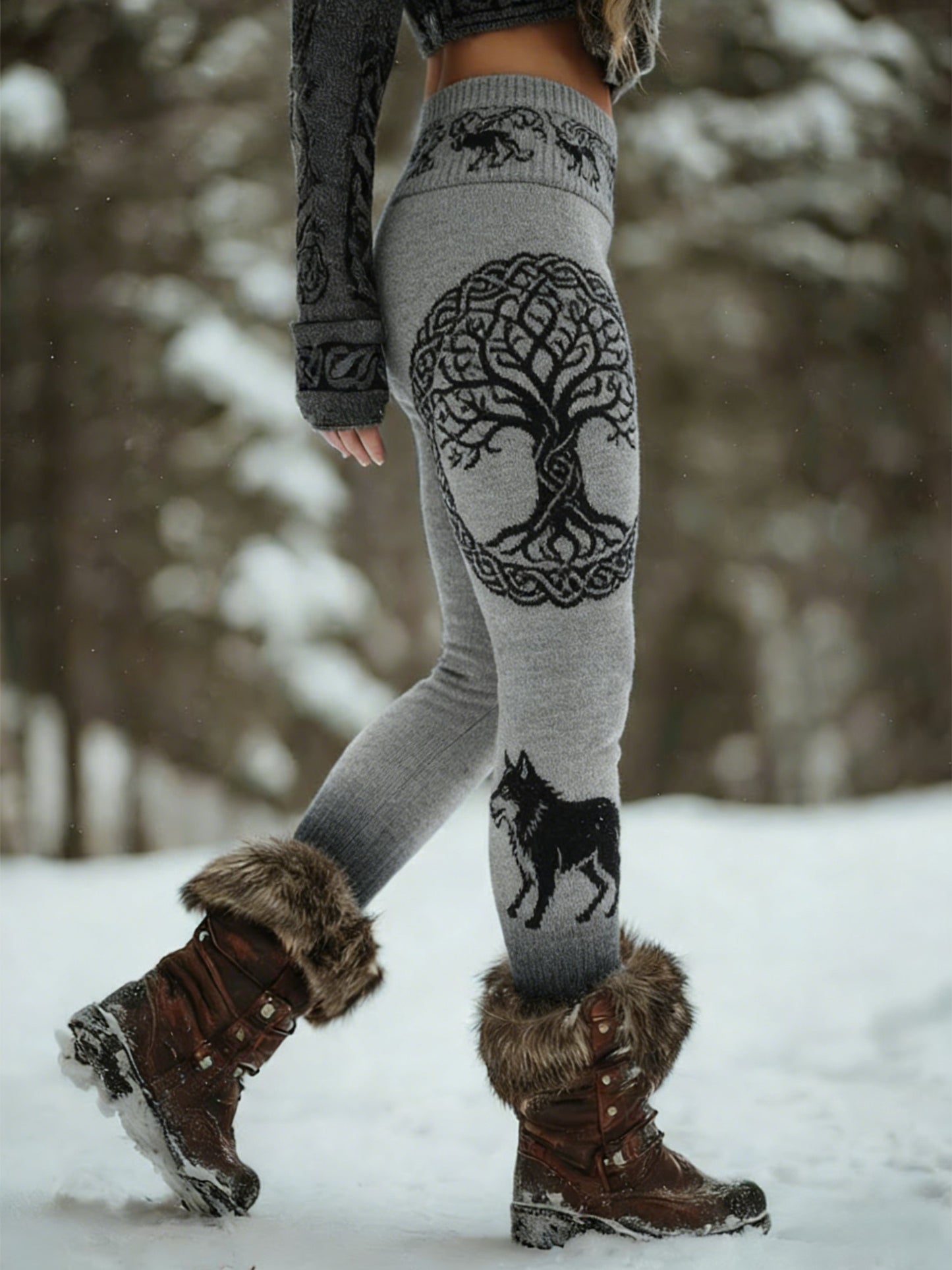 Damskie Viking Wolf Celtic Knot Drzewo Życia Gradient Sportowe Stretch Legginsy