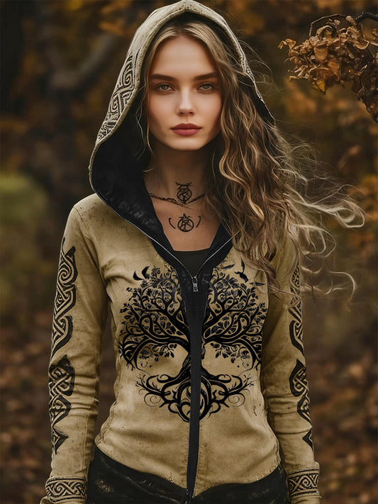 Damska kurtka z kapturem Vintage Viking Tree of Life
