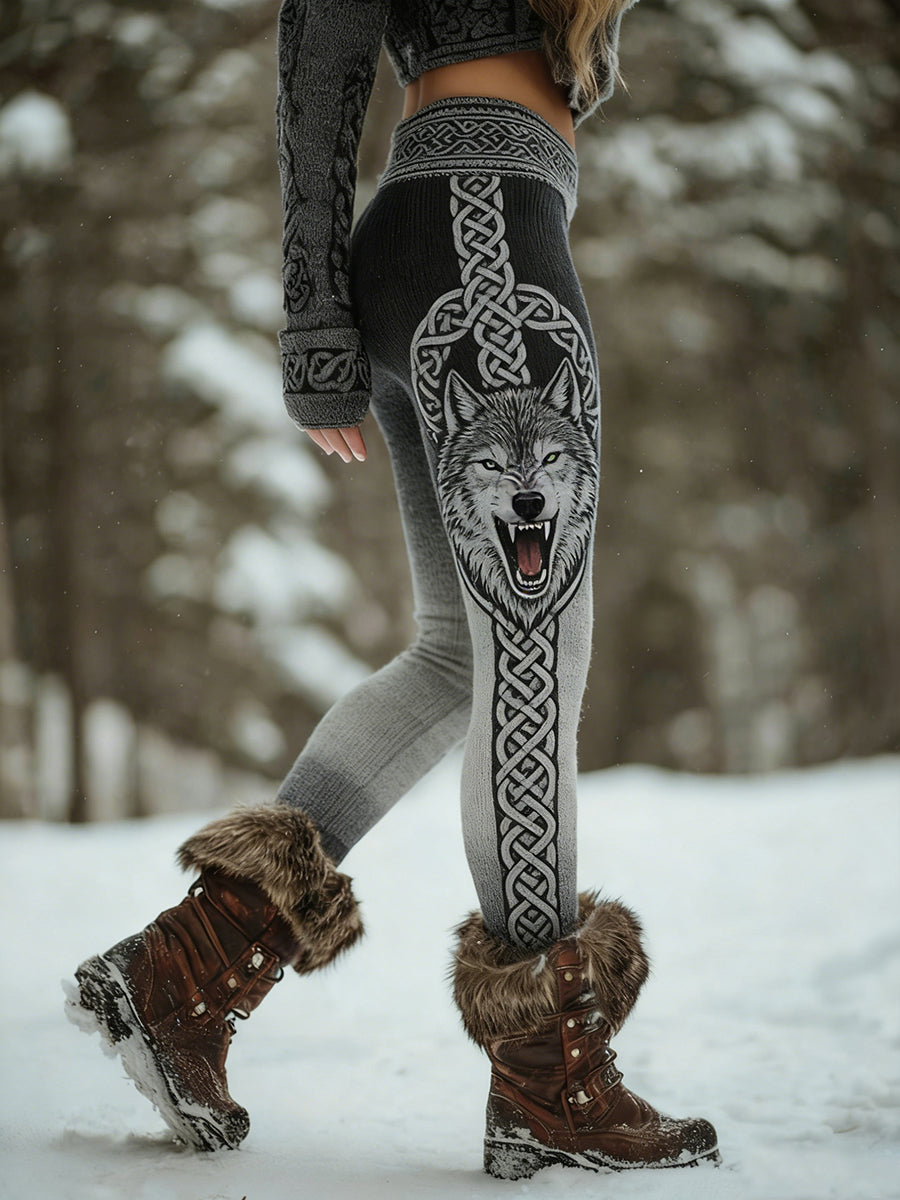 Damskie Retro Viking Celtic Art Wzór Atletyczne Stretch Legginsy
