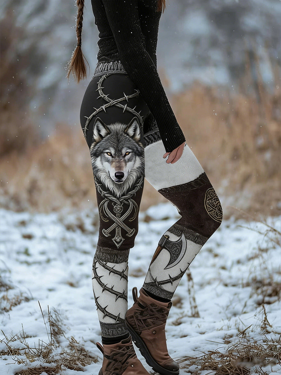Damskie Retro Viking Celtic Art Wzór Atletyczne Stretch Legginsy