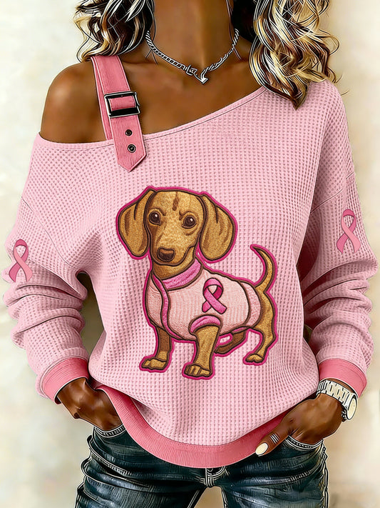 Damska dorywcza bluza z nadrukiem na jedno ramię wafel z rakiem piersi