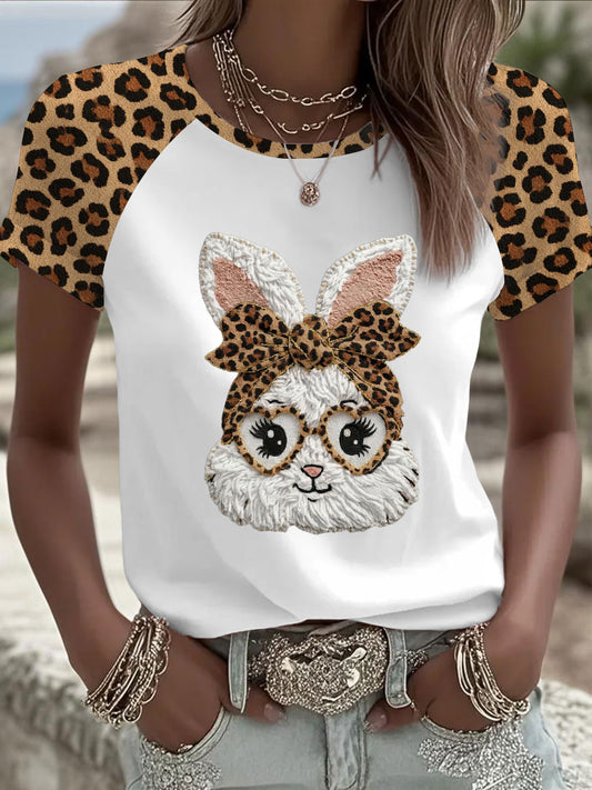 Damski Królik Art Print Casual T-Shirt