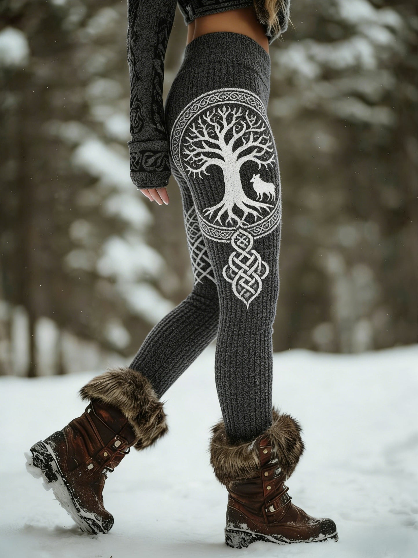 Damskie Viking Wolf Celtic Knot Drzewo Życia Gradient Sportowe Stretch Legginsy
