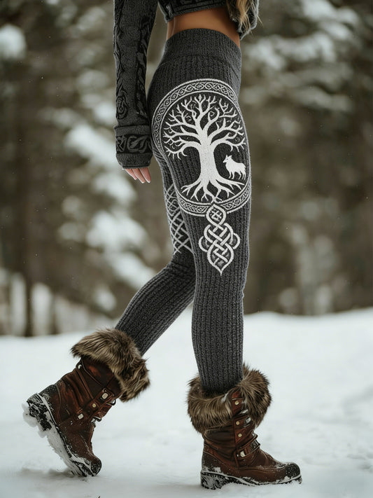Damskie Viking Wolf Celtic Knot Drzewo Życia Gradient Sportowe Stretch Legginsy