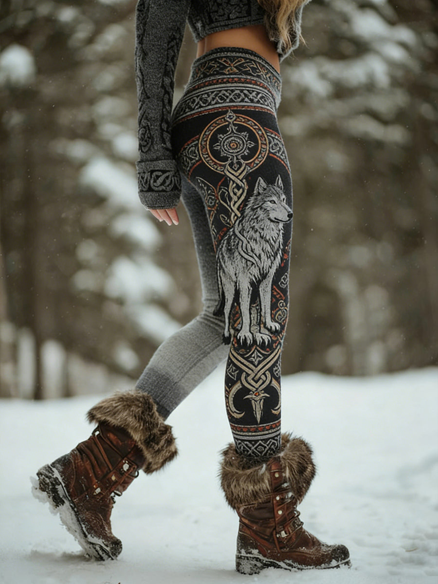 Damskie Retro Viking Celtic Art Wzór Atletyczne Stretch Legginsy