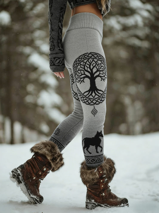 Damskie Viking Wolf Celtic Knot Drzewo Życia Gradient Sportowe Stretch Legginsy