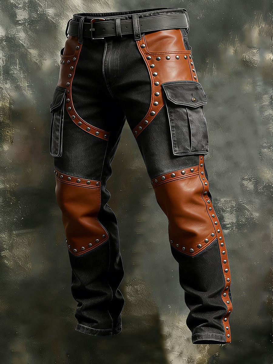 Męskie Retro Wakacje Biznesowe Zachodnie Nity Nadruk Art Casual Spodnie Robocze