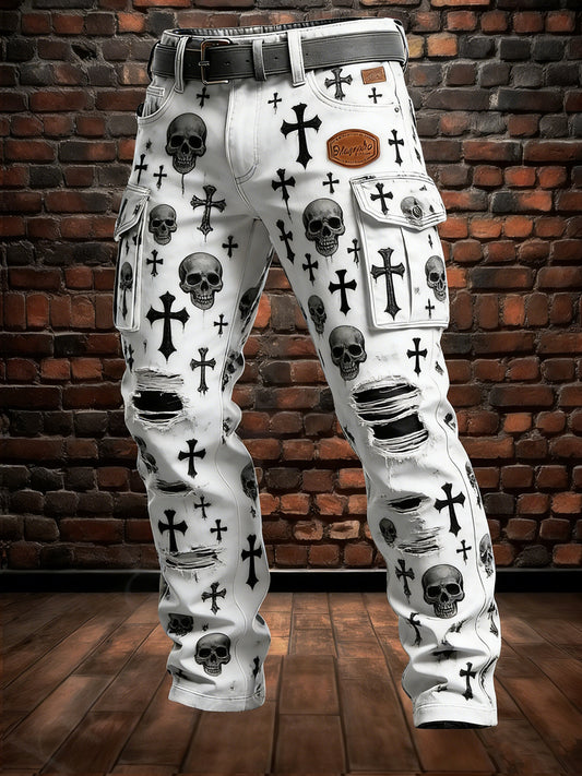 Męskie Retro Wakacje Biznesowe Punk Czaszka Nadruk Art Casual Spodnie Robocze