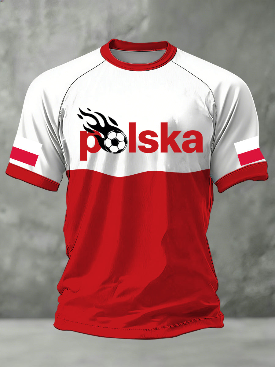 Męska koszulka z polską piłką nożną-nadruk tematyczny