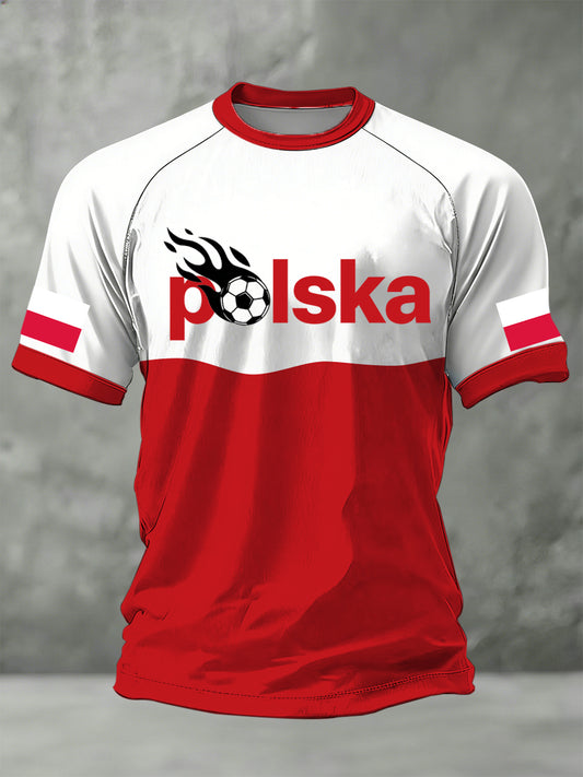Męska koszulka z polską piłką nożną-nadruk tematyczny