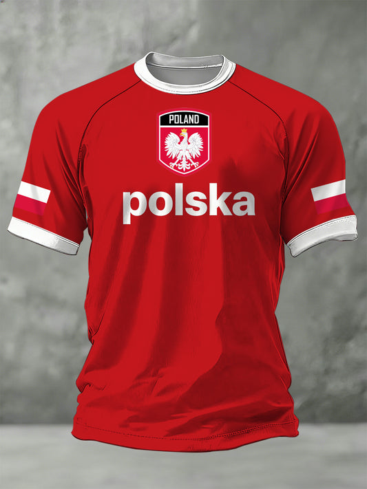 Męska koszulka z polską piłką nożną-nadruk tematyczny