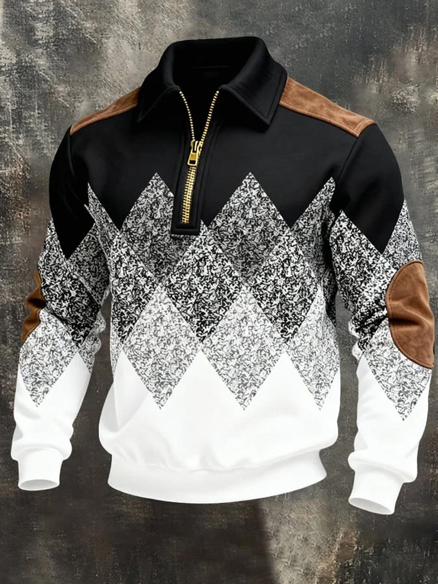Męskie Retro Nadruk geometryczny Casual Half-Zip Bluza