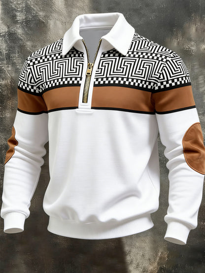 Męskie Retro Geometryczny Nadruk Colorblock Casualowa Bluza Half-Zip