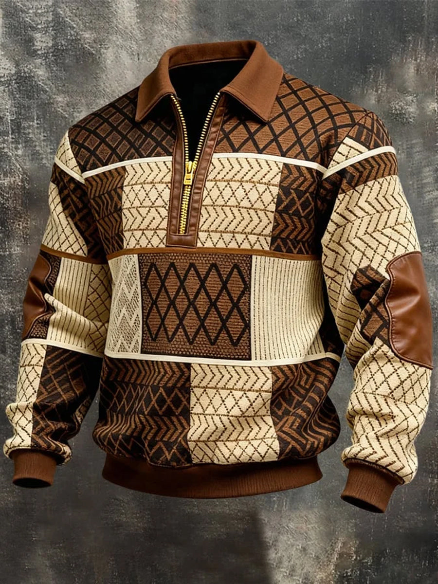 Męskie Retro Nadruk geometryczny Casual Half-Zip Bluza