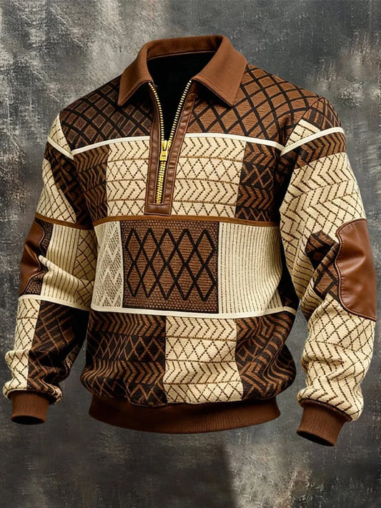 Męskie Retro Nadruk geometryczny Casual Half-Zip Bluza