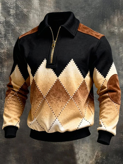 Męskie Retro Nadruk geometryczny Casual Half-Zip Bluza
