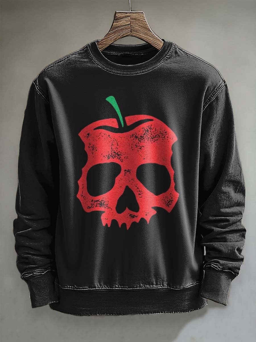 Poison Apple Skull Print Casual Crewneck Bluza