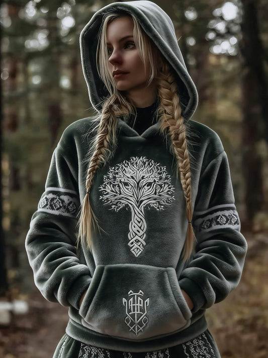 Damska Retro Viking Celtic Knot Drzewo Życia Gradient Casual Z Kapturem Kieszonkowa Bluza