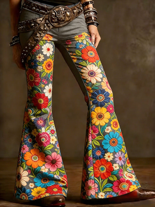 Damskie spodnie w stylu vintage patchwork z kwiatowym nadrukiem na co dzień