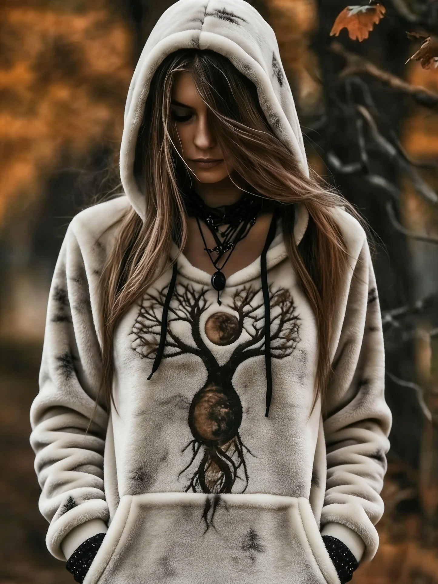 Damska Retro Viking Celtic Knot Drzewo Życia Gradient Casual Z Kapturem Kieszonkowa Bluza