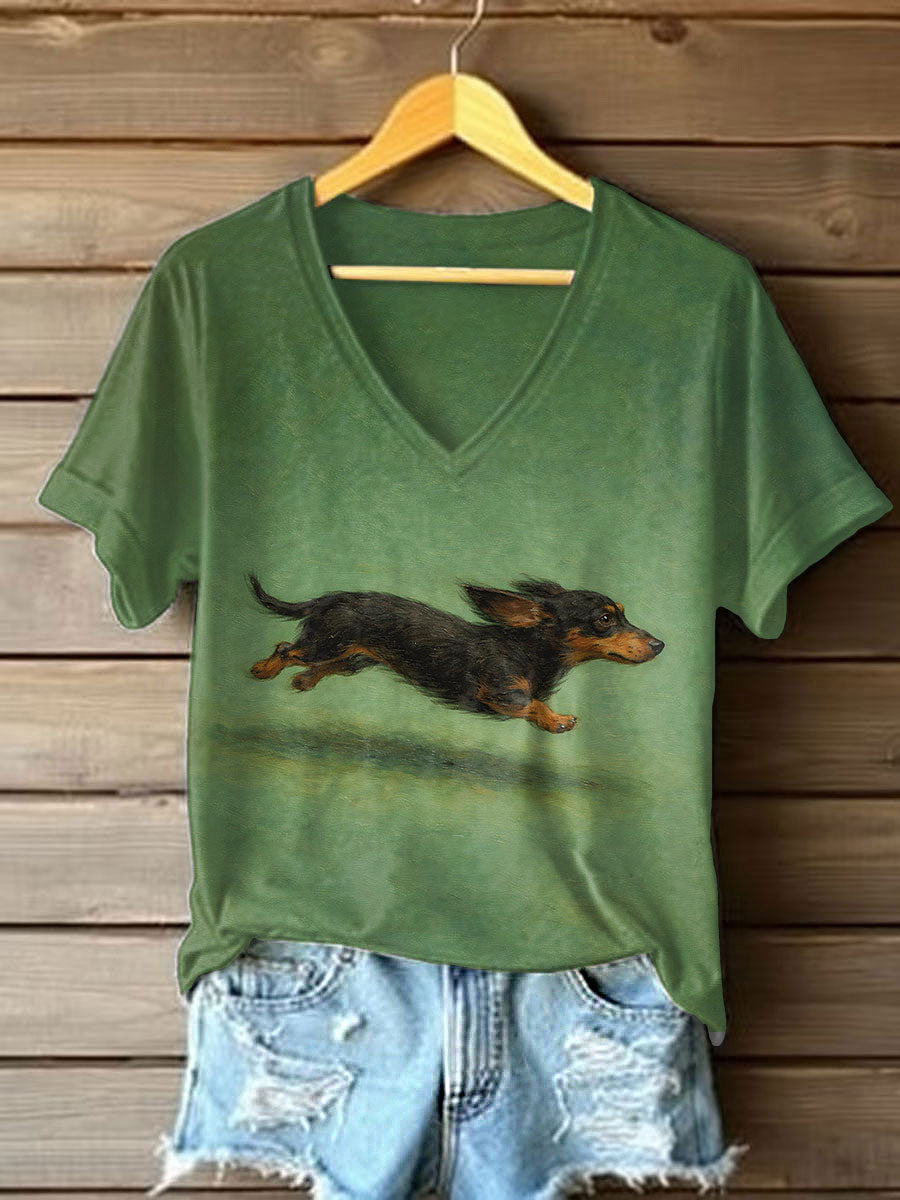Damski Jamnik Nadruk Casual T-Shirt