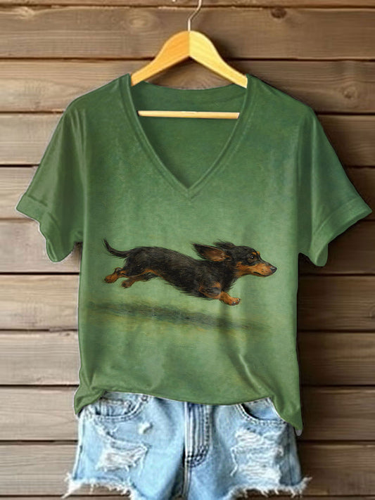 Damski Jamnik Nadruk Casual T-Shirt