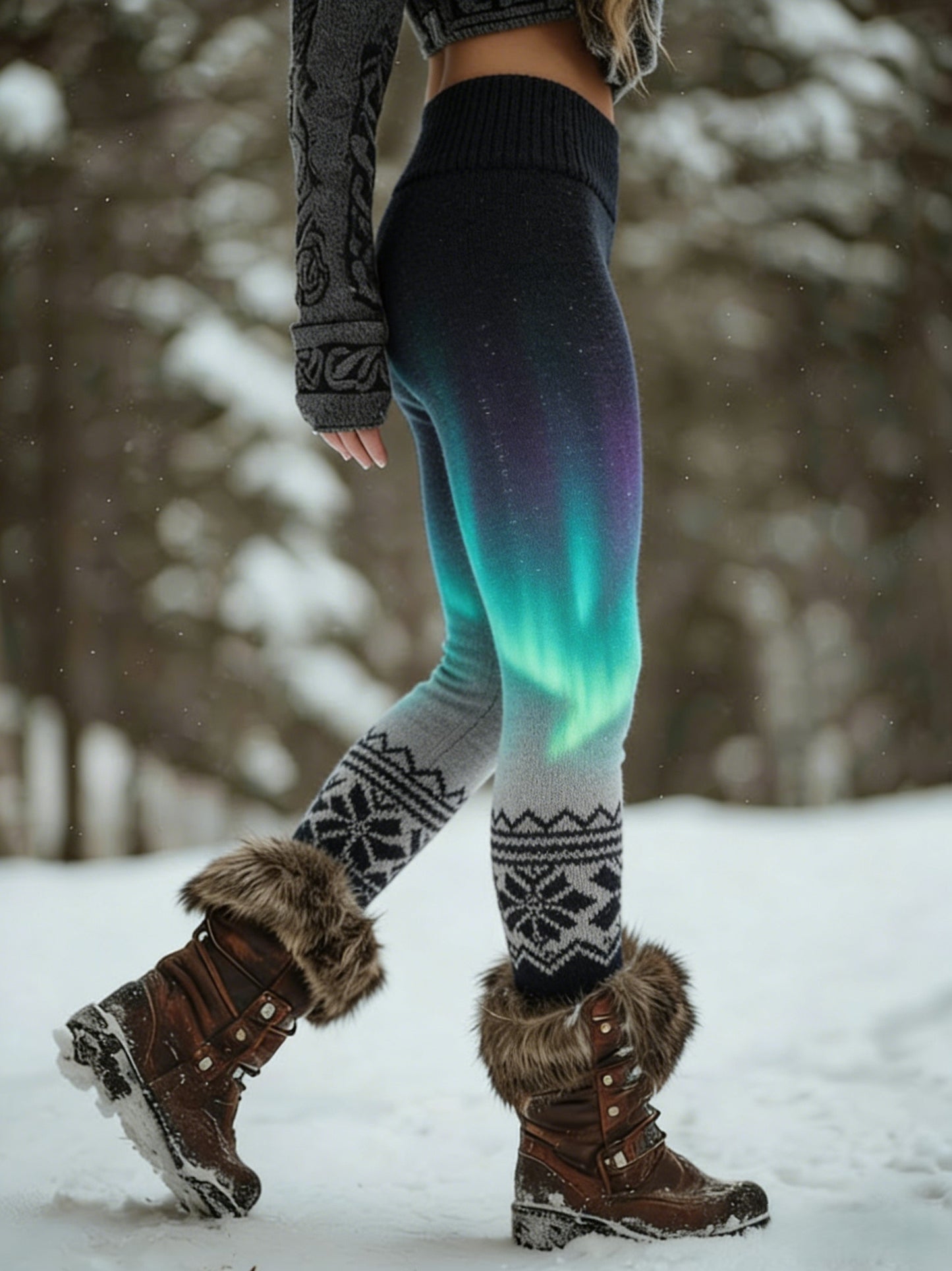 Damskie retro Viking Nordic Aurora sportowe elastyczne legginsy
