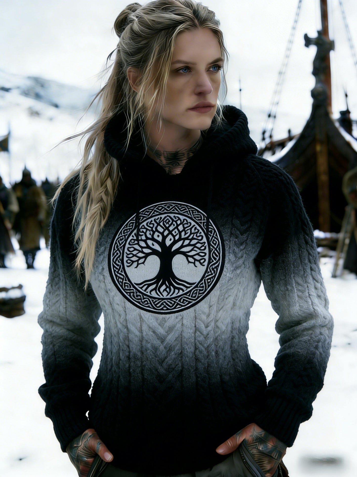 Damska bluza z kapturem Retro Viking Nordic Wolf Gradient Celtic Knot