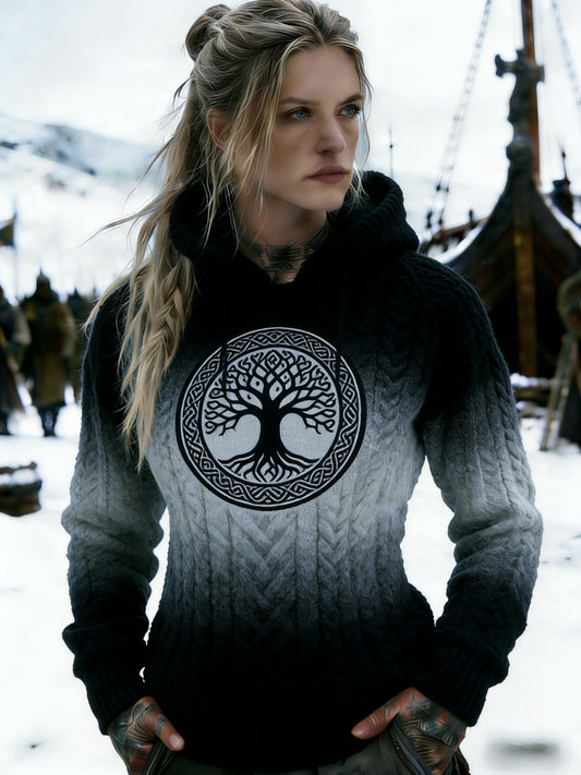 Damska bluza z kapturem Retro Viking Nordic Wolf Gradient Celtic Knot