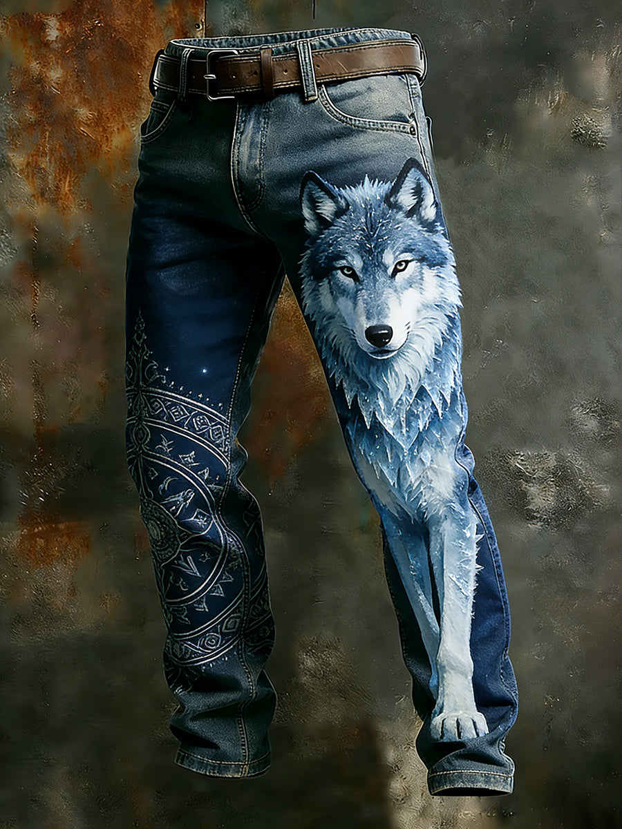 Męskie spodnie robocze w stylu vintage Animal Print Art Business Casual