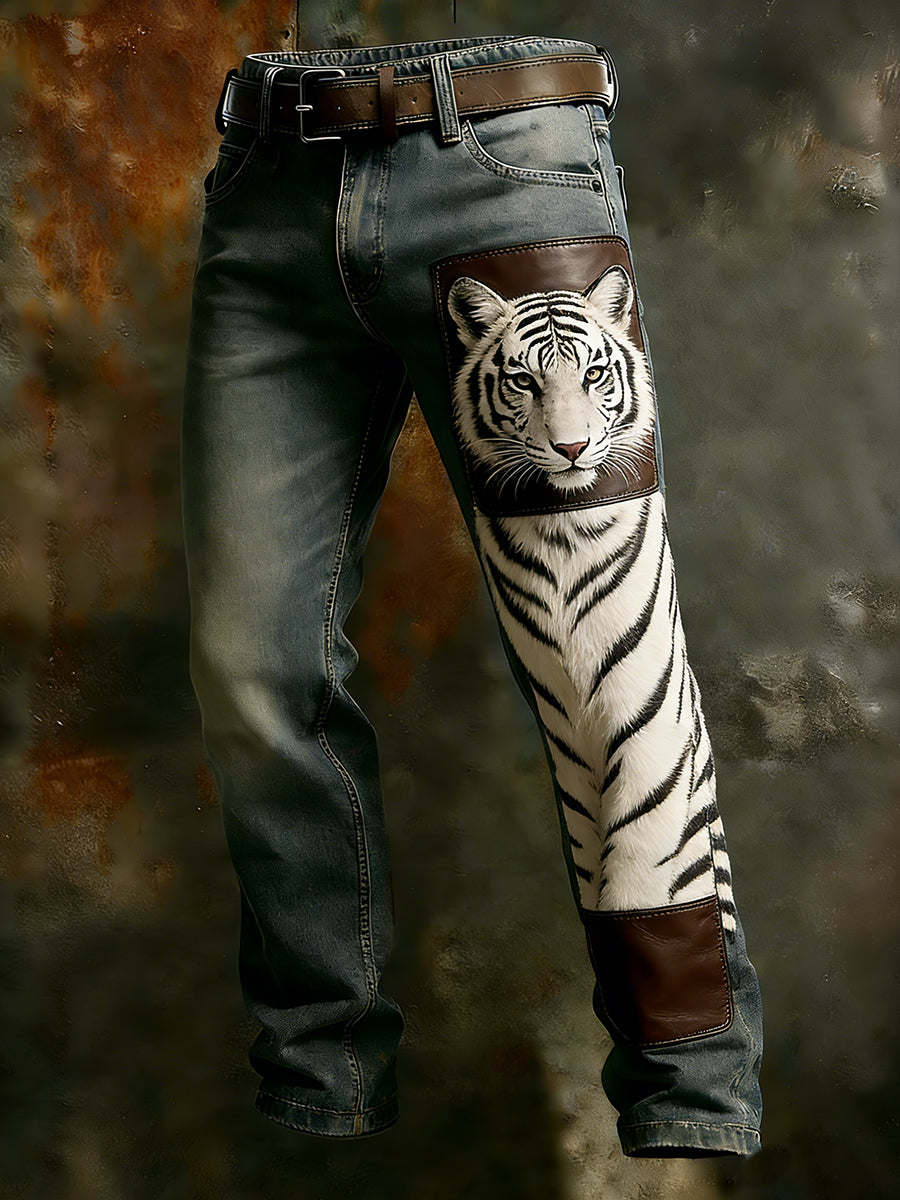 Męskie spodnie robocze w stylu vintage Animal Print Art Business Casual