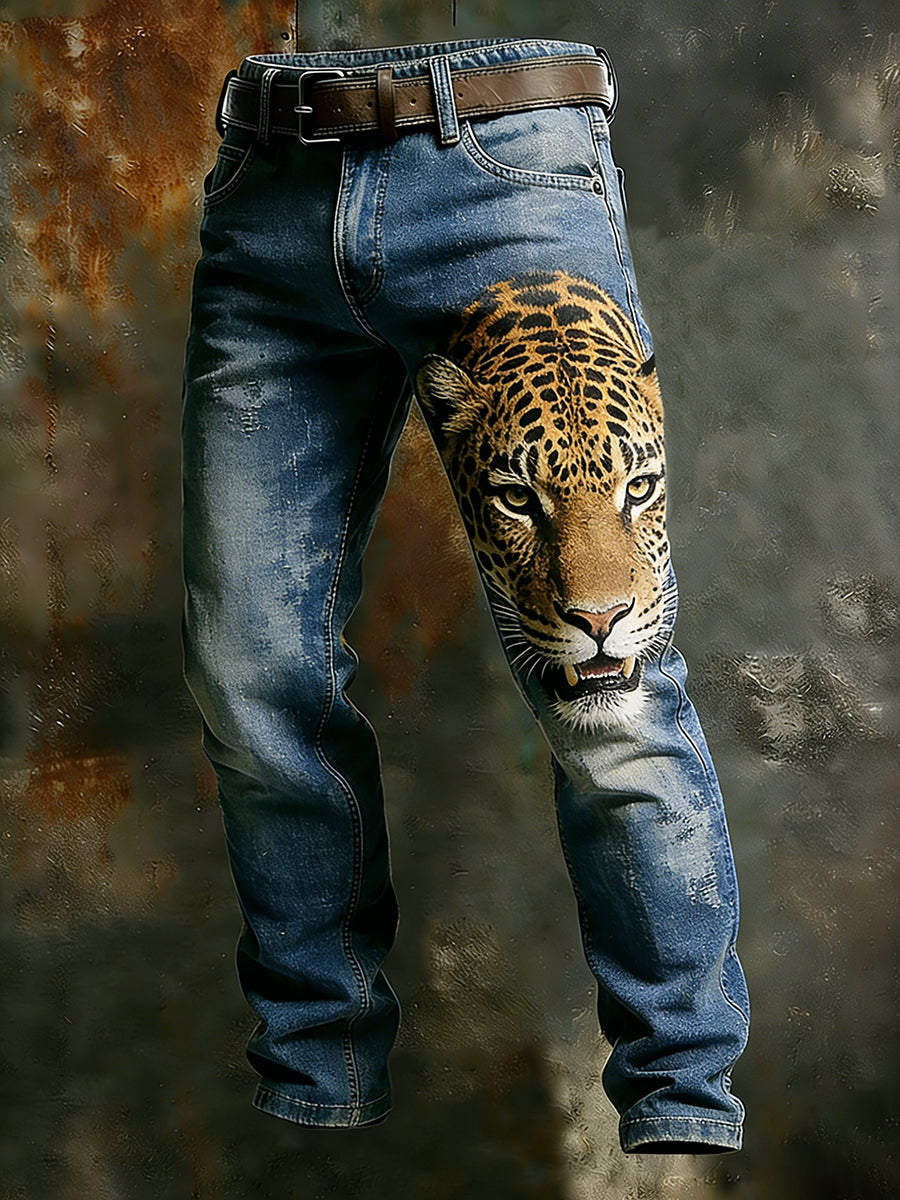 Męskie spodnie robocze w stylu vintage Animal Print Art Business Casual