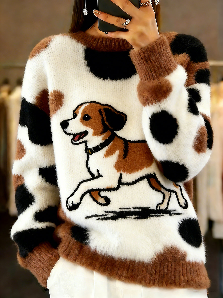 Damski sweter w stylu vintage z nadrukiem zwierzęcym Comfort