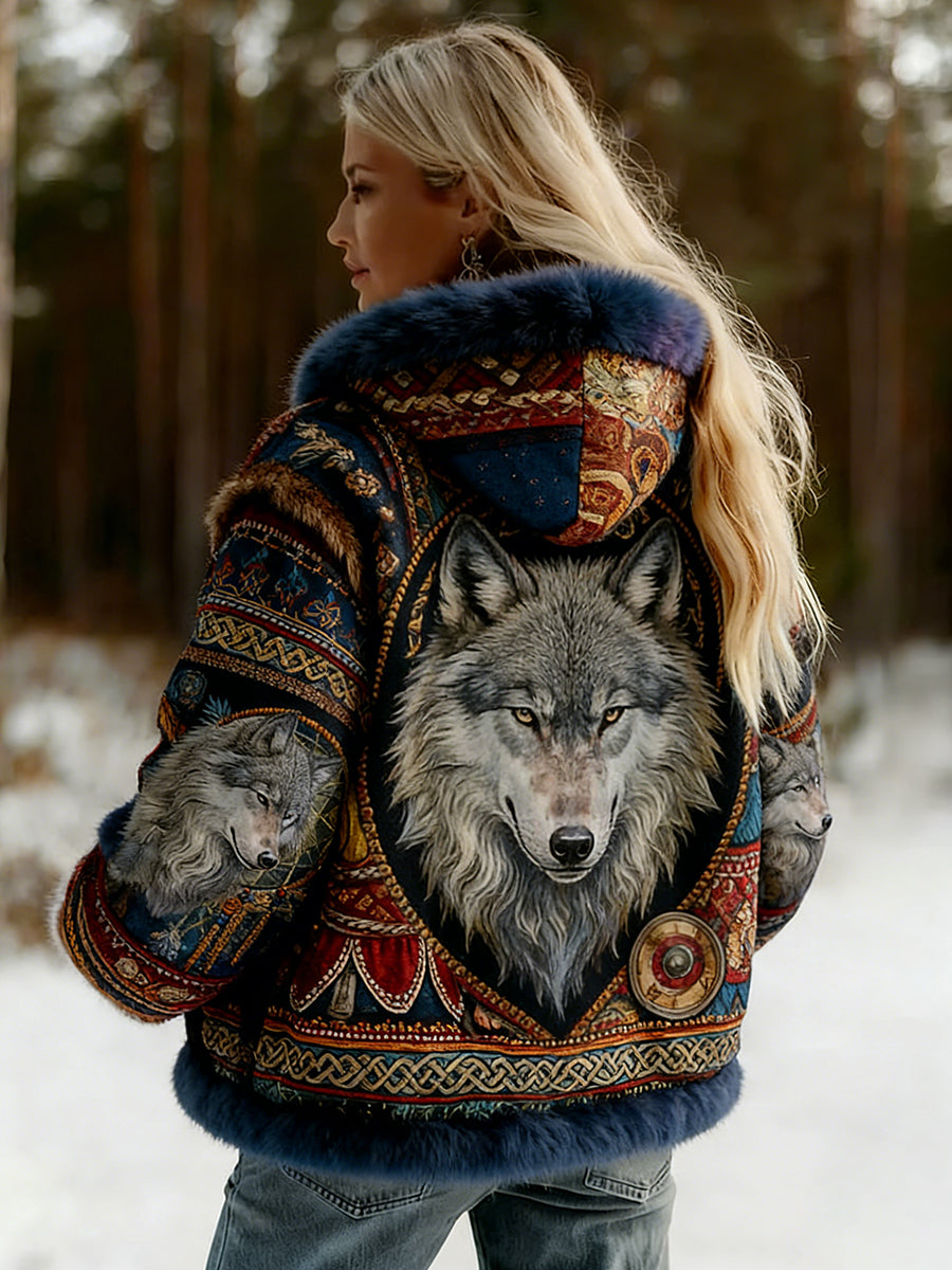 Damska kurtka z flanelowym wzorem Viking w stylu celtyckim w stylu vintage
