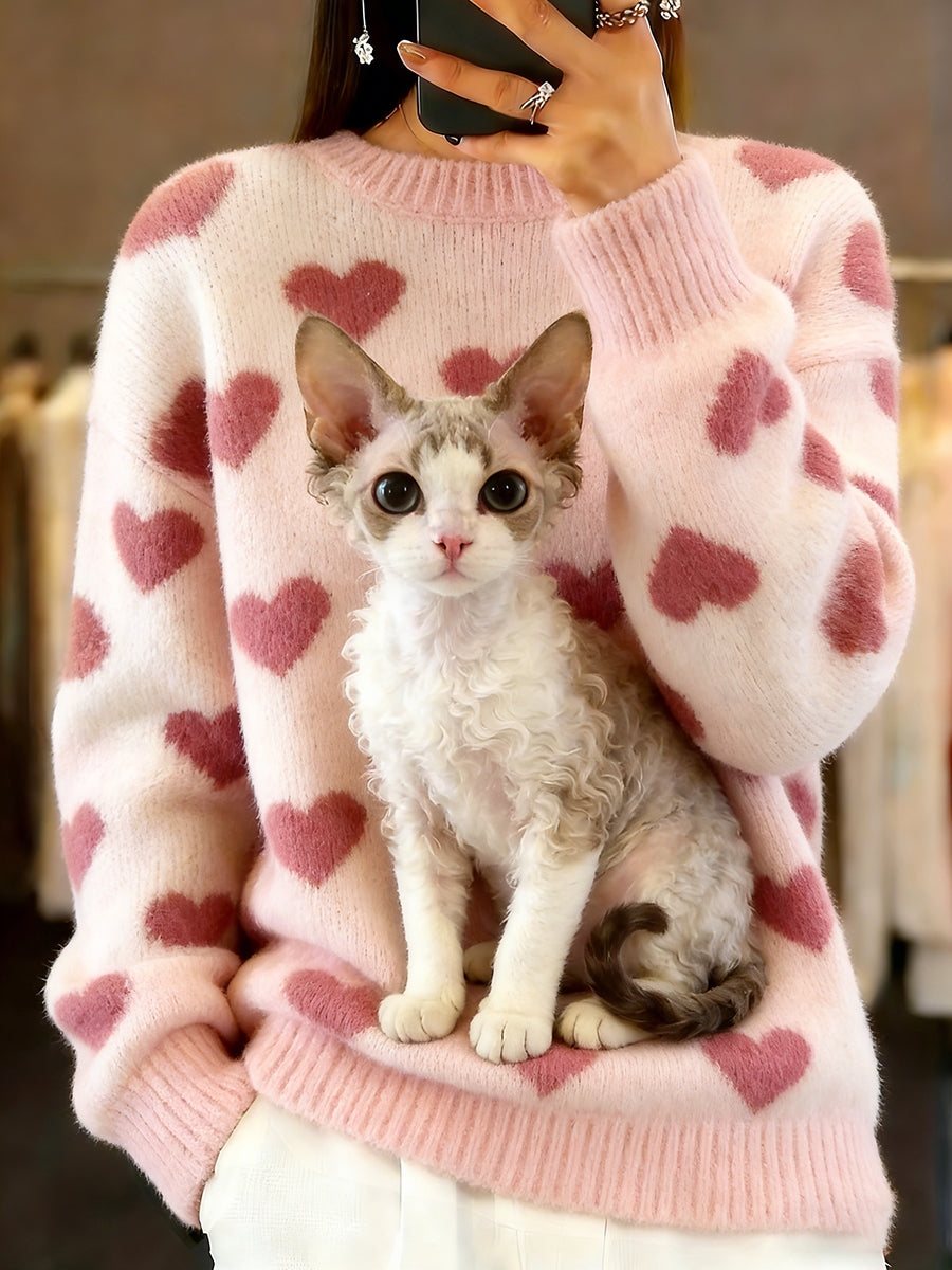 Damski sweter w stylu vintage z nadrukiem zwierzęcym Comfort