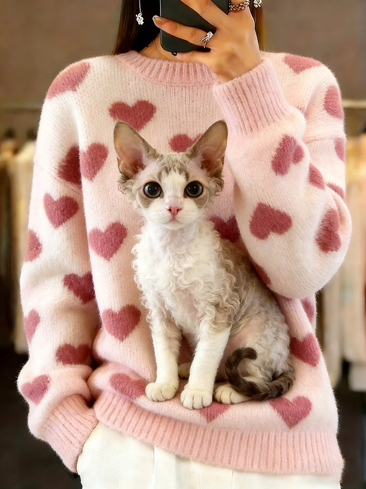 Damski sweter w stylu vintage z nadrukiem zwierzęcym Comfort