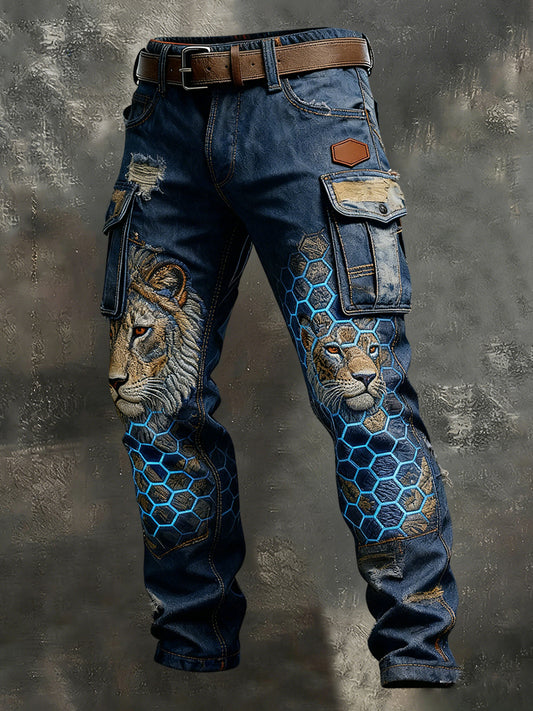 Męskie spodnie robocze w stylu vintage Animal Print Art Business Casual