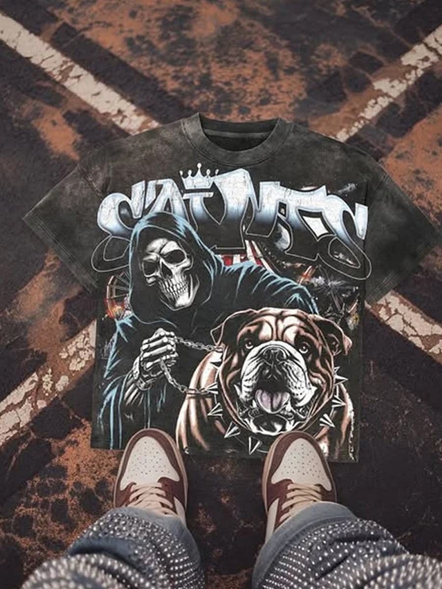 Retro Punk Art Print Czysta bawełna Casual T-Shirt z krótkim rękawem