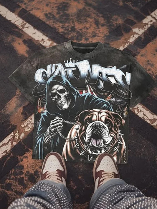 Retro Punk Art Print Czysta bawełna Casual T-Shirt z krótkim rękawem