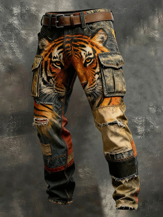 Męskie spodnie robocze w stylu vintage Animal Print Art Business Casual