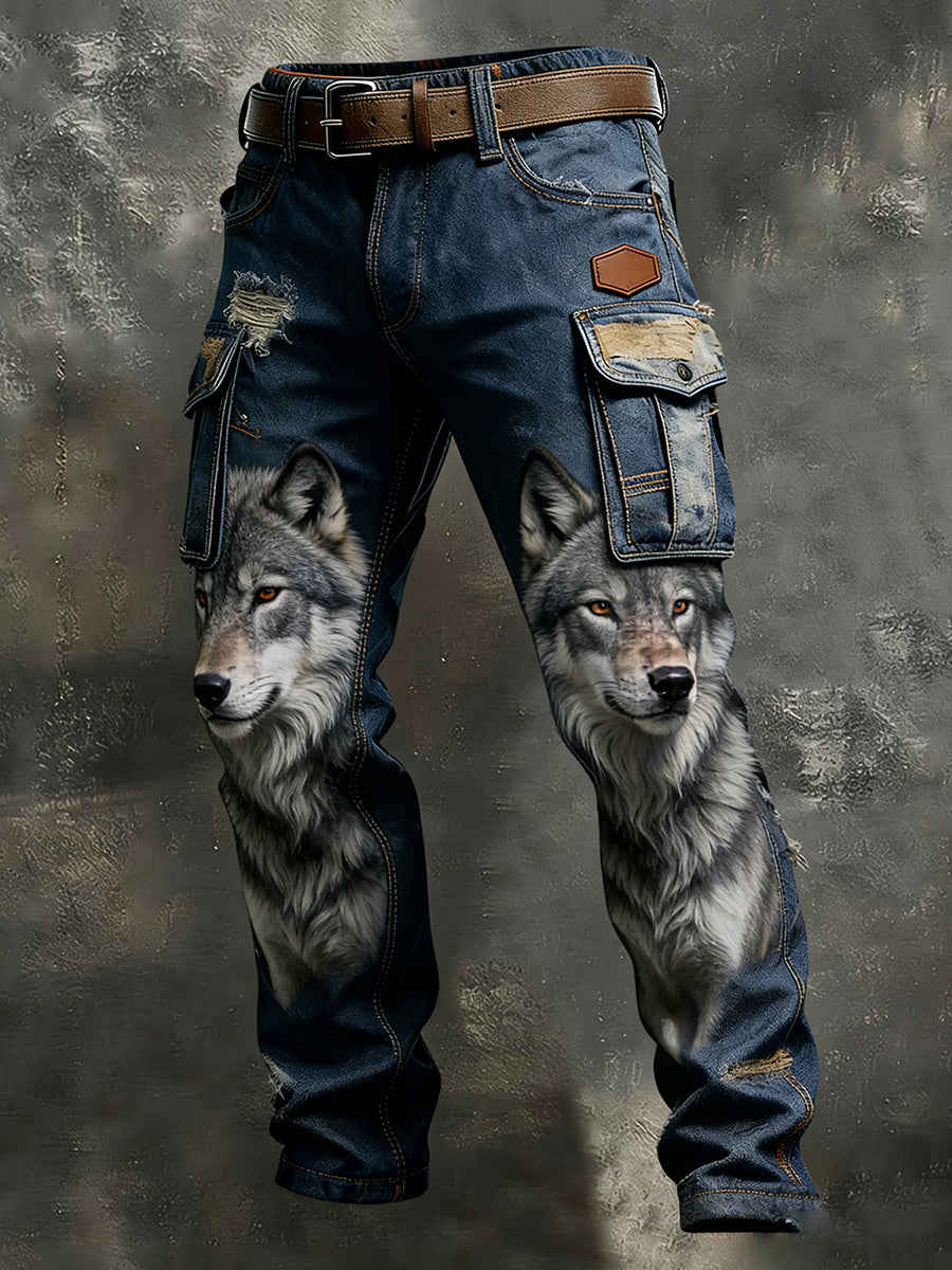 Męskie spodnie robocze w stylu vintage Animal Print Art Business Casual