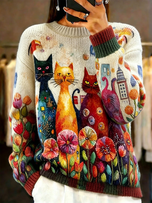 Damski sweter w stylu vintage z motywem zwierzęcym, wygodny i na co dzień