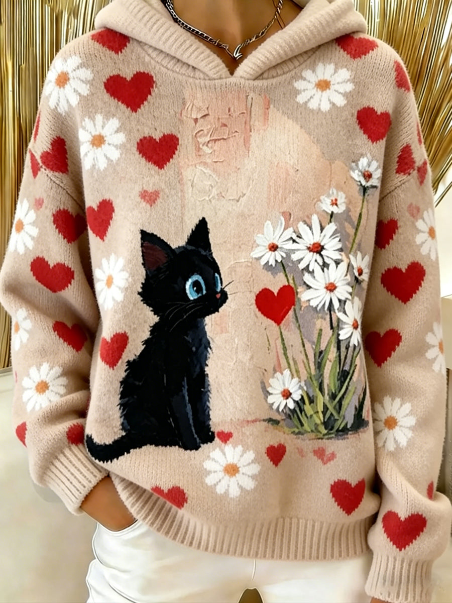 Damski sweter w stylu vintage z nadrukiem zwierzęcym Comfort