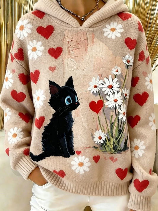 Damski sweter w stylu vintage z nadrukiem zwierzęcym Comfort