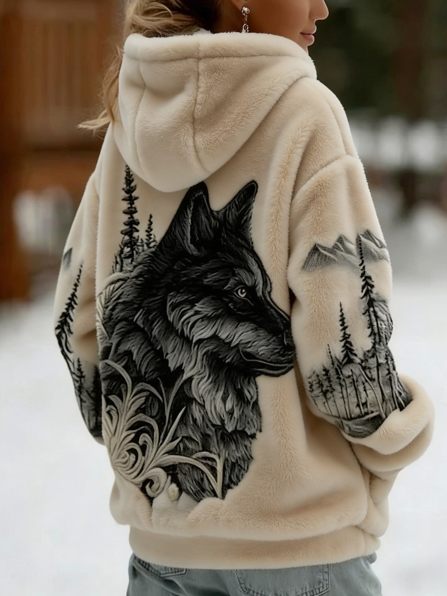 Damski Vintage Viking Celtic Knot Wolf Print Gradient Flanela Kurtka