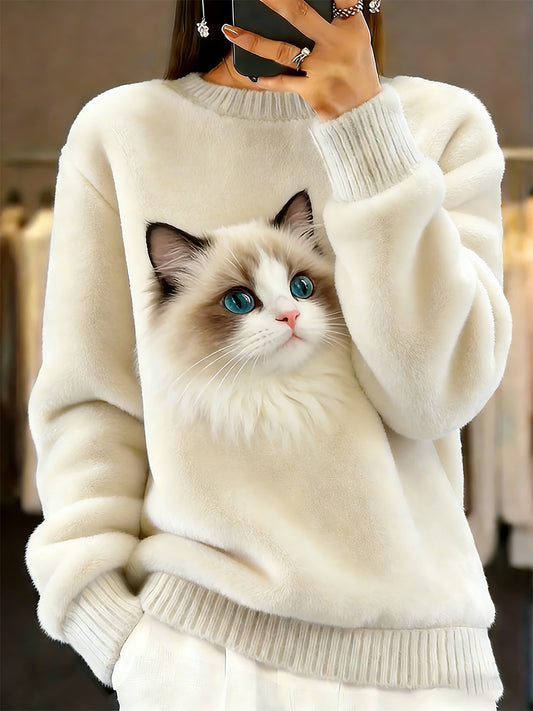 Damski sweter w stylu vintage z nadrukiem zwierzęcym Comfort