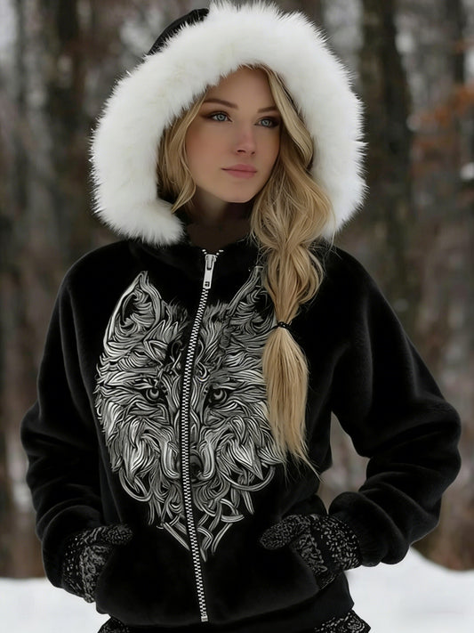 Damskie Retro Viking Wings Celtic Węzeł Drzewo Życia Gradient Flanelowa Kurtka Z Kapturem
