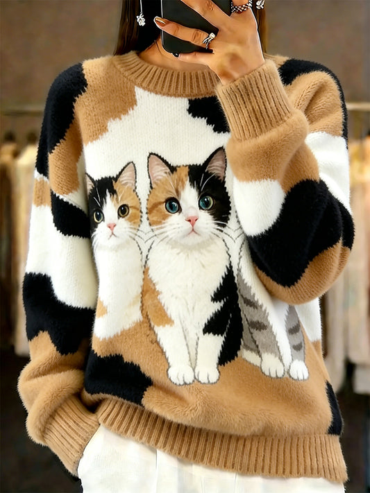 Damski sweter w stylu vintage z nadrukiem zwierzęcym Comfort