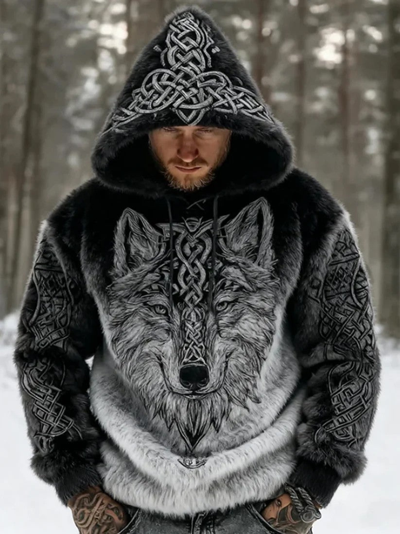Męskie Vintage Viking Celtic Knot Wolf Print Gradient Flanela Kurtka