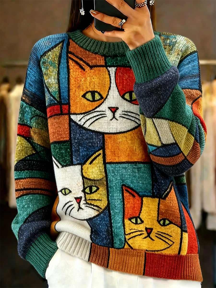 Damski sweter w stylu vintage z motywem zwierzęcym, wygodny i na co dzień
